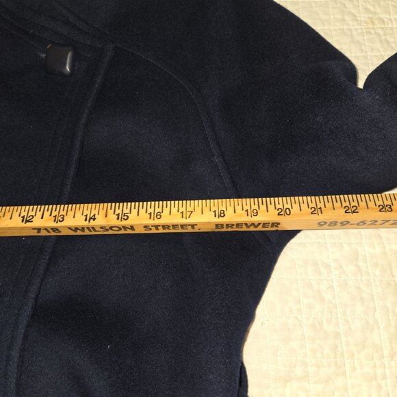 Vintage Union Made Wool Swing Coat Trench Mock Funnel Navy Blue Medium Large - Picture 11 of 13